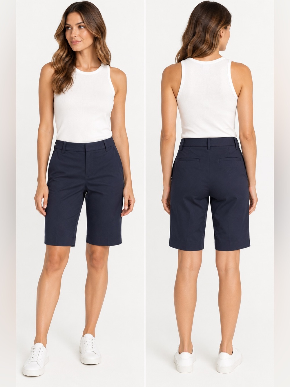 NWT Vince Midi Chino Bermuda Shorts Coastal Blue Stretch Cotton Size 2